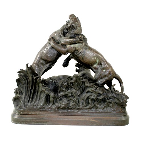 269 - Sir Joseph Edgar Boehm (Viennese, 1834-1890): A bronze group of three tigers, depicting two male tig... 