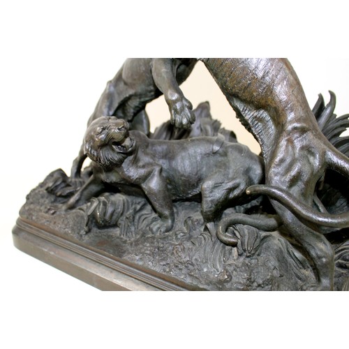 269 - Sir Joseph Edgar Boehm (Viennese, 1834-1890): A bronze group of three tigers, depicting two male tig... 