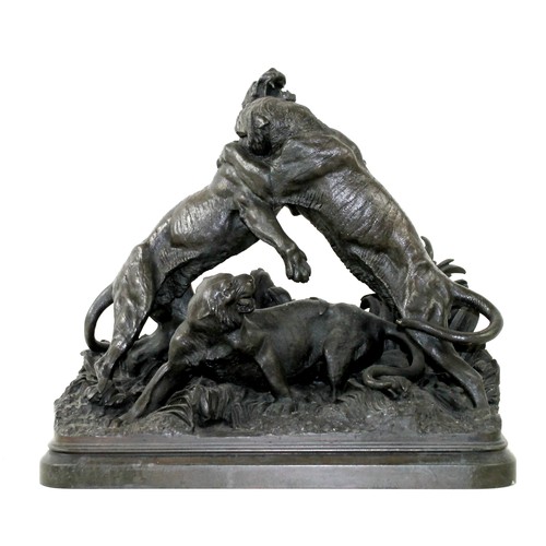 269 - Sir Joseph Edgar Boehm (Viennese, 1834-1890): A bronze group of three tigers, depicting two male tig... 