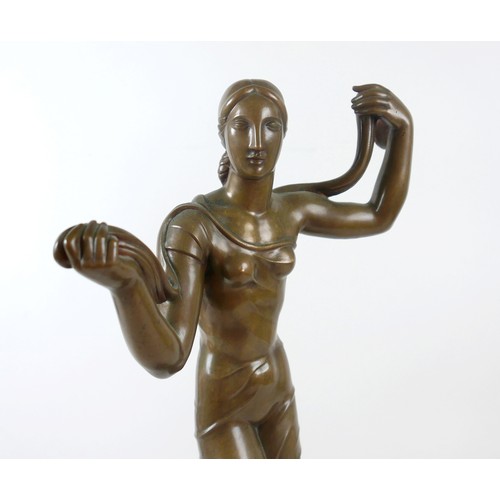270 - Jaroslaw Horecj (Czech, 1886-1983): an Art Deco bronze figure, modelled as a woman in thin dress of ... 