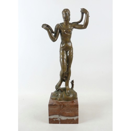 270 - Jaroslaw Horecj (Czech, 1886-1983): an Art Deco bronze figure, modelled as a woman in thin dress of ... 