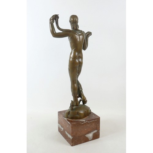 270 - Jaroslaw Horecj (Czech, 1886-1983): an Art Deco bronze figure, modelled as a woman in thin dress of ... 