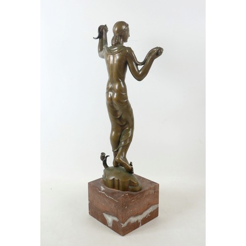 270 - Jaroslaw Horecj (Czech, 1886-1983): an Art Deco bronze figure, modelled as a woman in thin dress of ... 