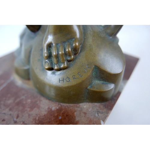 270 - Jaroslaw Horecj (Czech, 1886-1983): an Art Deco bronze figure, modelled as a woman in thin dress of ... 