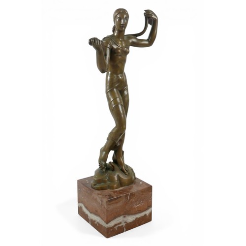 270 - Jaroslaw Horecj (Czech, 1886-1983): an Art Deco bronze figure, modelled as a woman in thin dress of ... 