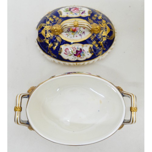 381 - An extensive early 19th century Derby dessert service painted with panels of floral sprays within gi... 