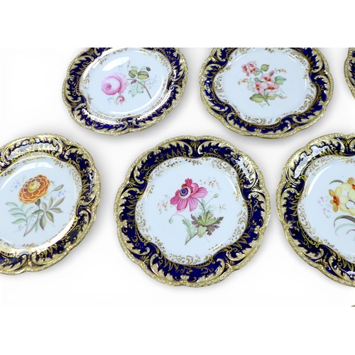 382 - A fine Coalport dessert service, circa 1840, finely painted with botanical specimens, believed to be... 