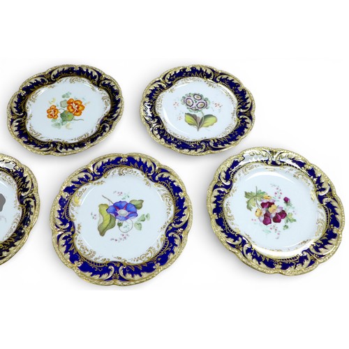 382 - A fine Coalport dessert service, circa 1840, finely painted with botanical specimens, believed to be... 