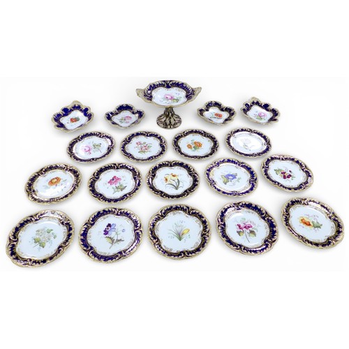 382 - A fine Coalport dessert service, circa 1840, finely painted with botanical specimens, believed to be... 