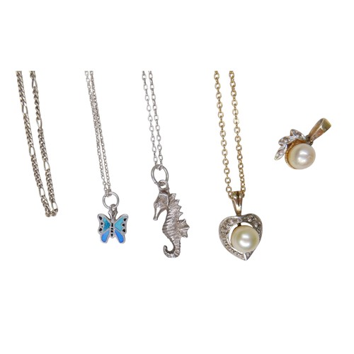 44 - A small group of jewellery, comprising a pair of 9ct gold hoop earrings, 1.8g, two silver gilt penda... 