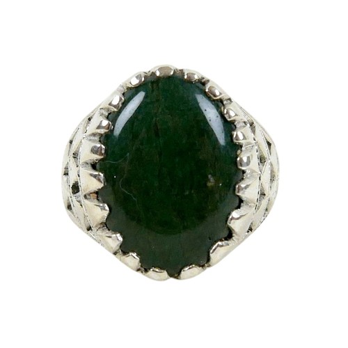 53 - A silver/white metal jade ring head size 17 by 20mm, ring size T.
