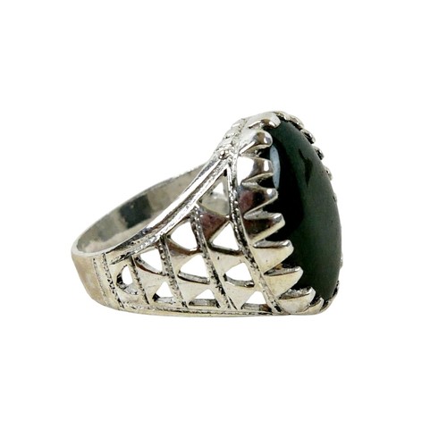 53 - A silver/white metal jade ring head size 17 by 20mm, ring size T.