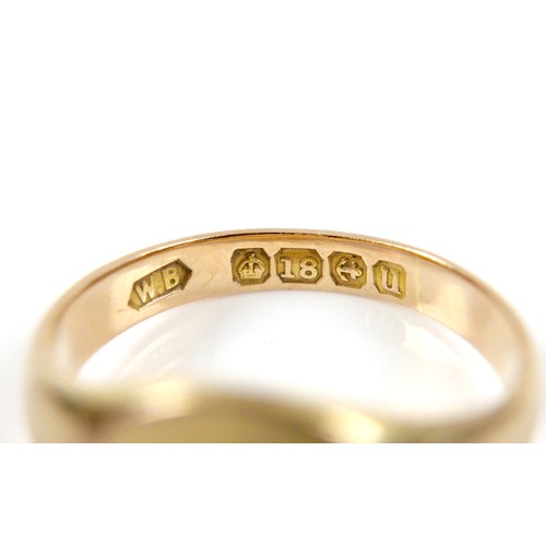 21 - Two 18ct yellow gold rings, comprising a Tiffany & Co band ring, 1.7mm band, size L, and a signet, s... 