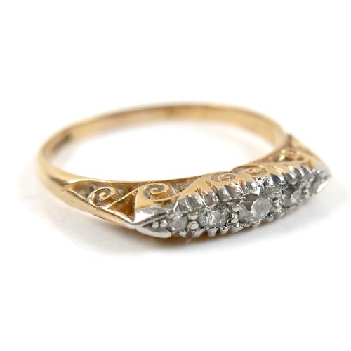 17 - Three 18ct yellow gold rings comprising a five stone diamond ring, size R, a sapphire and diamond ri... 