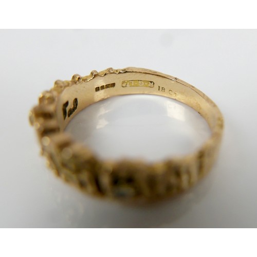 13 - An 18ct yellow gold and diamond ring, with bark texture design, maker RG Ltd, a/f lacking three smal... 