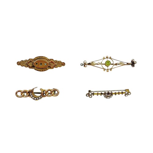 12 - A collection of 9ct yellow gold and gilt metal jewellery including brooches, earrings, a signet ring... 
