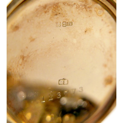 97 - A Continental 18ct gold fob watch, with Arabic dial with subsidiary dial, dial 32mm, case 35mm, 36.8... 