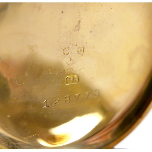 97 - A Continental 18ct gold fob watch, with Arabic dial with subsidiary dial, dial 32mm, case 35mm, 36.8... 