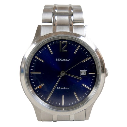 99 - A  Seiko Solar stainless steel and gold plated wristwatch, 36mm case, black dial with batons and Day... 