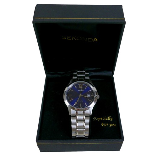 99 - A  Seiko Solar stainless steel and gold plated wristwatch, 36mm case, black dial with batons and Day... 