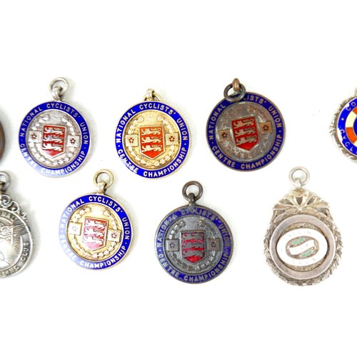 127 - Twelve silver and enamel cycling medallions, of local interest, to include 1948 Hill Climb E. Midlan... 