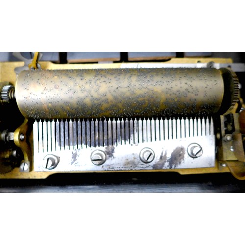 259 - A late Victorian music box with a Swiss barrel movement playing eight airs on three bells, in a simu... 