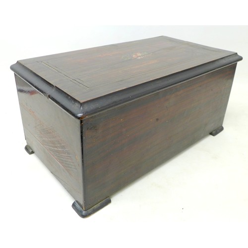 259 - A late Victorian music box with a Swiss barrel movement playing eight airs on three bells, in a simu... 