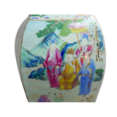 303 - A large 18th century Chinese porcelain vase, of baluster form with hexagonal section, the cover with... 