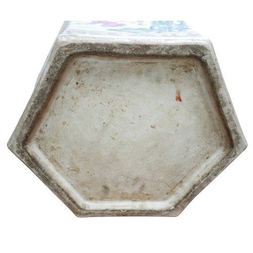 303 - A large 18th century Chinese porcelain vase, of baluster form with hexagonal section, the cover with... 