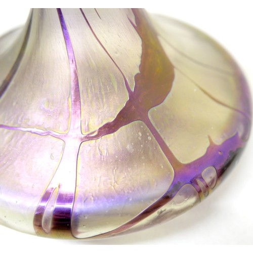 304 - A pair of Art Nouveau / Secessionist style glass vases, with iridescent lustre clear grounds and tra... 