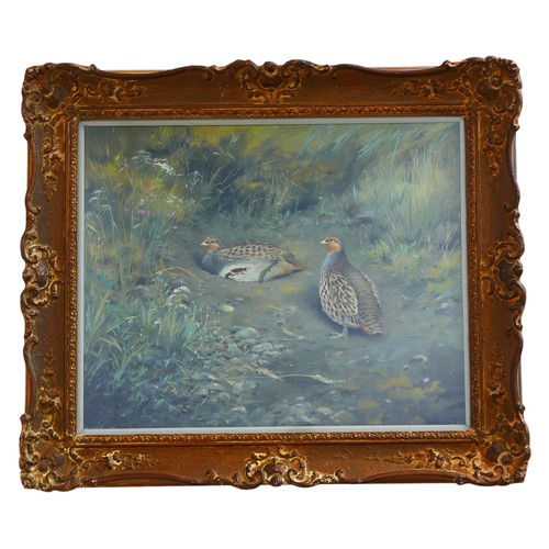 389 - Colin Burns (British, b.1944): 'Two Partridges' oil on canvas, signed, 42 by 52cm, glazed and framed... 