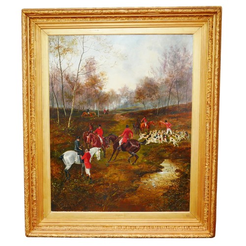 390 - George Finch Mason (British, 1850-1915): 'The End of the Hunt' oil on canvas, signed and with named ... 