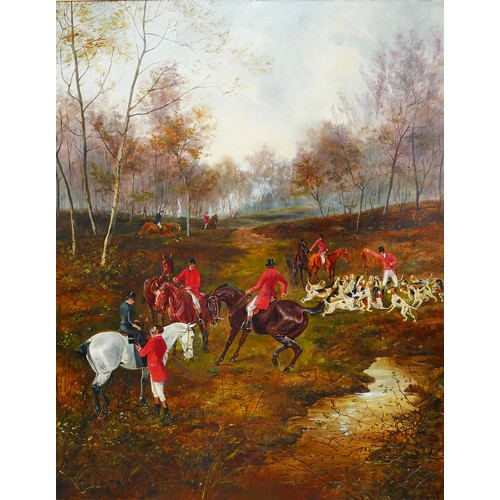 390 - George Finch Mason (British, 1850-1915): 'The End of the Hunt' oil on canvas, signed and with named ... 