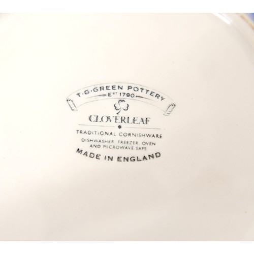 358 - A collection of modern T.G. Green Cloverleaf blue banded Cornish kitchen ware including A wall clock... 