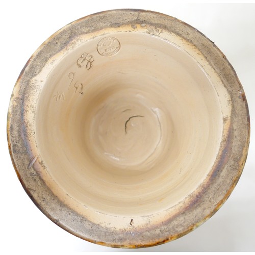 359 - A Doulton Lambeth vase decorated by Hannah Barlow, of baluster form, with blue green foliate rim, th... 