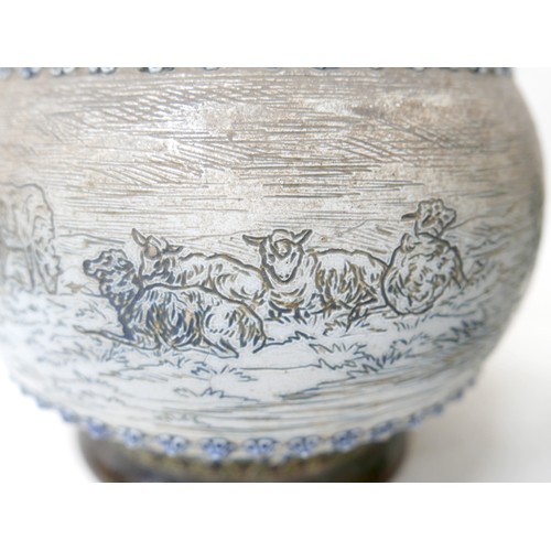 360 - A pair of Doulton Lambeth baluster stoneware vases by Hannah Barlow and Florence Barlow, with blue g... 