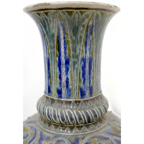 360 - A pair of Doulton Lambeth baluster stoneware vases by Hannah Barlow and Florence Barlow, with blue g... 