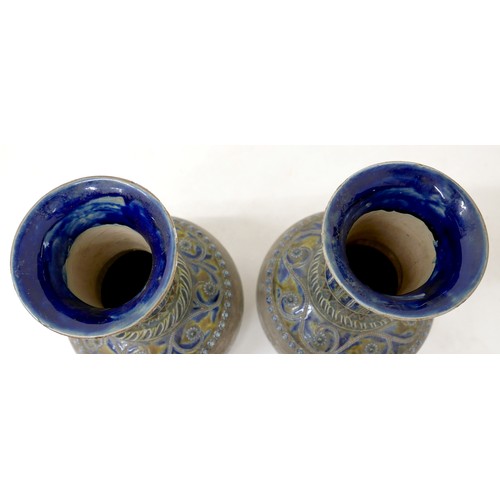 360 - A pair of Doulton Lambeth baluster stoneware vases by Hannah Barlow and Florence Barlow, with blue g... 