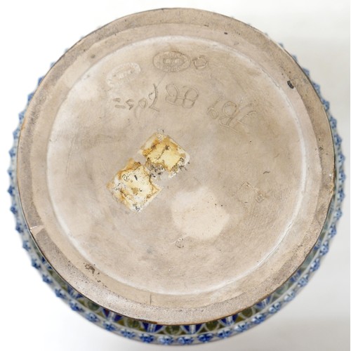 360 - A pair of Doulton Lambeth baluster stoneware vases by Hannah Barlow and Florence Barlow, with blue g... 