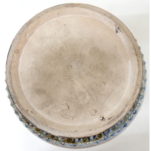 360 - A pair of Doulton Lambeth baluster stoneware vases by Hannah Barlow and Florence Barlow, with blue g... 