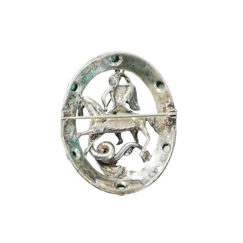 36 - A small group of jewellery, comprising a vintage silver brooch, depicting in high relief St George a... 