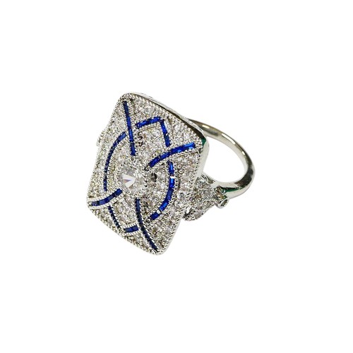 39 - An Art Deco style white metal dress ring, head size 23 by 17mm, size Q.