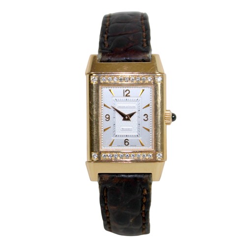 110 - An 18ct yellow gold and diamond cased Jaeger-LeCoultre Reverso lady's wristwatch, model 267.2.86, th... 