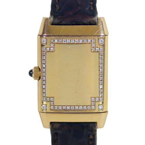 110 - An 18ct yellow gold and diamond cased Jaeger-LeCoultre Reverso lady's wristwatch, model 267.2.86, th... 
