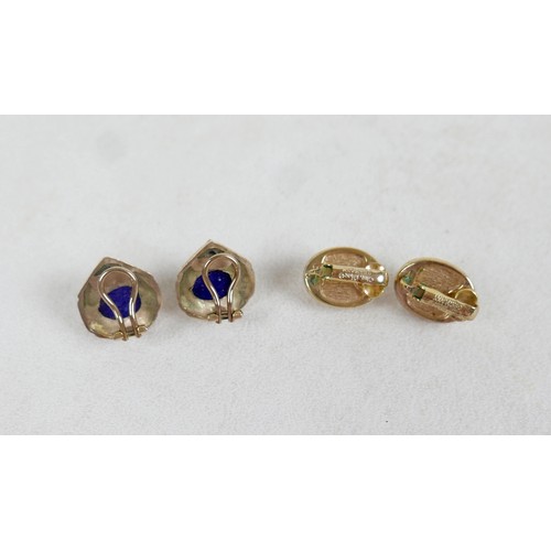 19 - A pair of 9ct gold, sapphire, and lapis lazuli oval earrings, maker VB, plus a pair vintage Christia... 