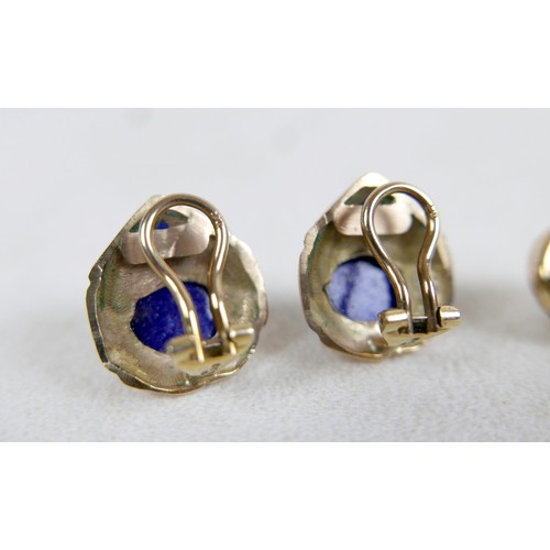 19 - A pair of 9ct gold, sapphire, and lapis lazuli oval earrings, maker VB, plus a pair vintage Christia... 