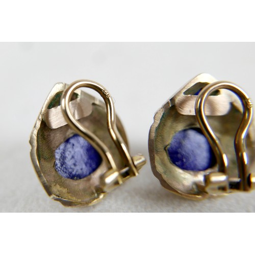 19 - A pair of 9ct gold, sapphire, and lapis lazuli oval earrings, maker VB, plus a pair vintage Christia... 
