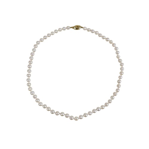 31 - A single string of pearls with a 9ct yellow clasp, 46cm long, pearls 6mm diameter, and a pair of gil... 