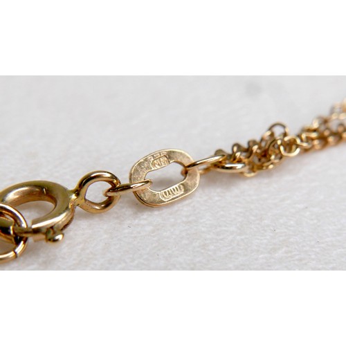 46 - A 9ct gold thin chain necklace, 58cm, 4.5g, plus an unmarked gold metal box chain necklace 1.6g (tot... 