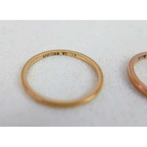 47 - Three 9ct gold plain band rings, (1.1g, 0.9g and 2.2g) both size L, plus 22ct gold band, size J, 0.7... 